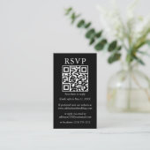 Minimale bruiloft Eenvoudige QR Black RSVP Informatiekaartje (Staand voorkant)