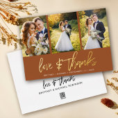 Minimale bruiloft foto collage terracotta dank u folie uitnodiging