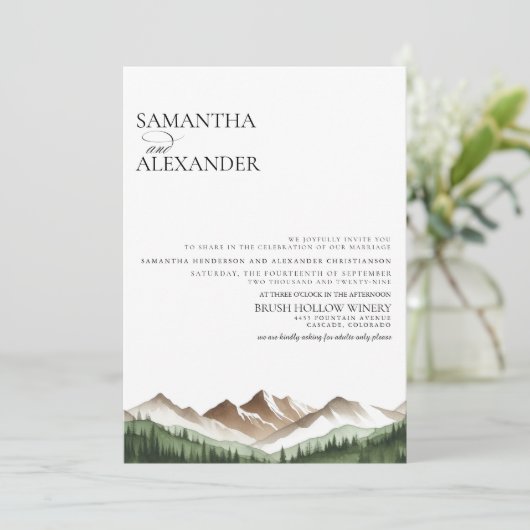 Minimale bruiloft in de bergen kaart (Staand voorkant)