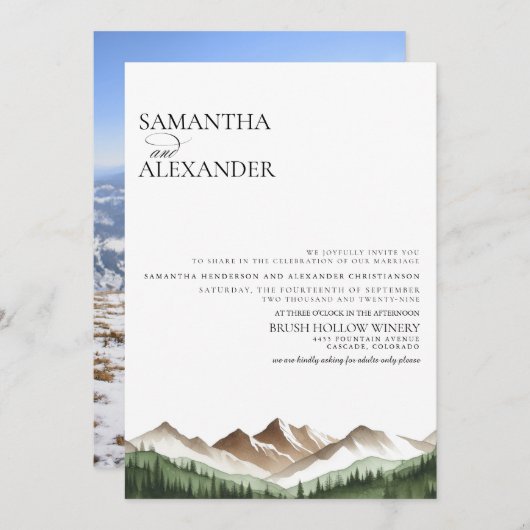 Minimale bruiloft in de bergen kaart (Voorkant / Achterkant)