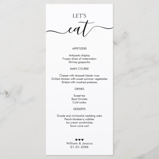 Minimale bruiloft met handschrift menu (Voorkant)