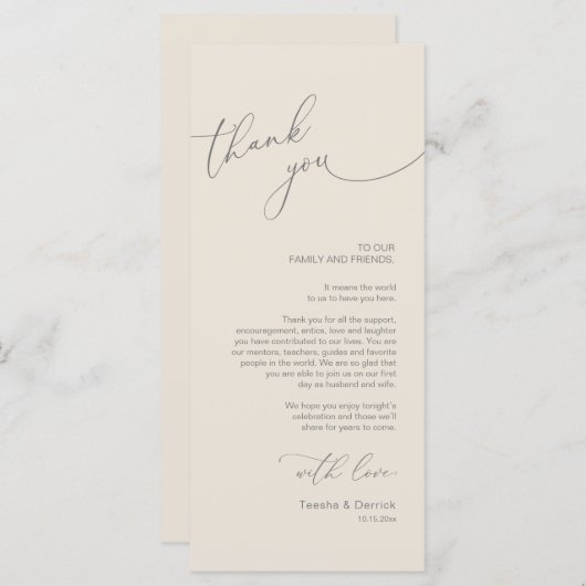 Minimale bruiloft Plaats instelling Hartelijk dank Programma (Voorkant / Achterkant)