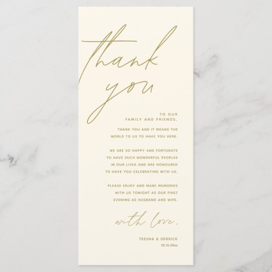 Minimale bruiloft Plaats instelling Hartelijk dank Programma (Voorkant)