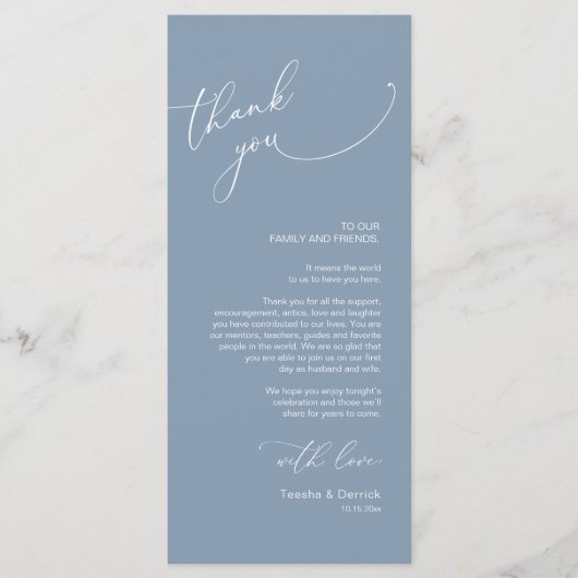 Minimale bruiloft Plaats instelling Hartelijk dank Programma (Voorkant)