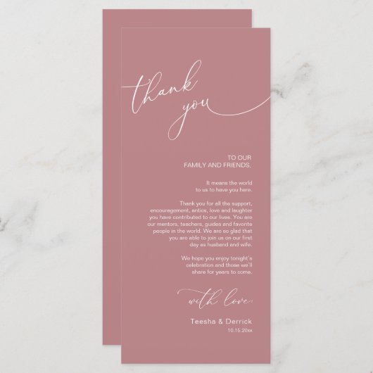 Minimale bruiloft Plaats instelling Hartelijk dank Programma (Voorkant / Achterkant)