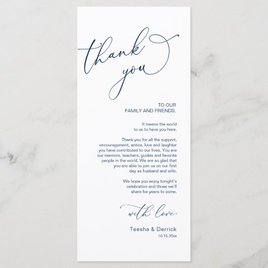 Minimale bruiloft Plaats instelling Hartelijk dank Programma (Voorkant)