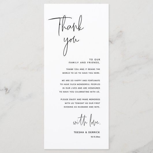 Minimale bruiloft Plaats instelling Hartelijk dank Programma (Voorkant)