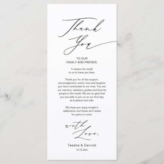 Minimale bruiloft Plaats instelling Hartelijk dank Programma (Voorkant)