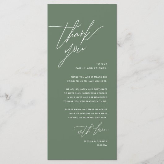 Minimale bruiloft Plaats instelling Hartelijk dank Programma (Voorkant)