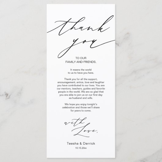 Minimale bruiloft Plaats instelling Hartelijk dank Programma (Voorkant)