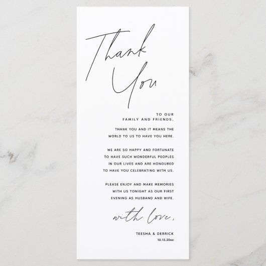 Minimale bruiloft Plaats instelling Hartelijk dank Programma (Voorkant)