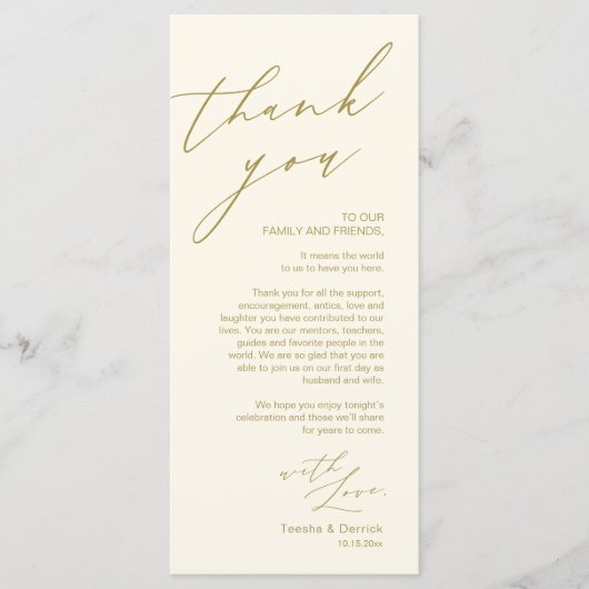 Minimale bruiloft Plaats instelling Hartelijk dank Programma (Voorkant)