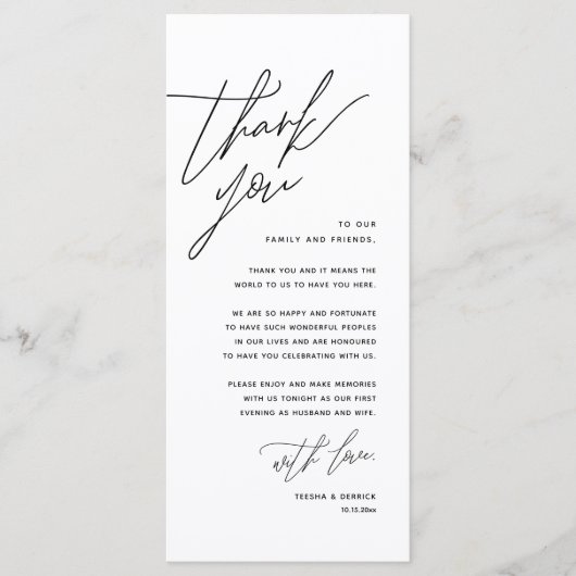 Minimale bruiloft Plaats instelling Hartelijk dank Programma (Voorkant)