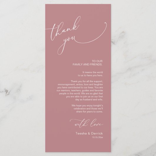 Minimale bruiloft Plaats instelling Hartelijk dank Programma (Voorkant)