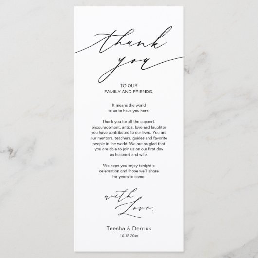 Minimale bruiloft Plaats instelling Hartelijk dank Programma (Voorkant)