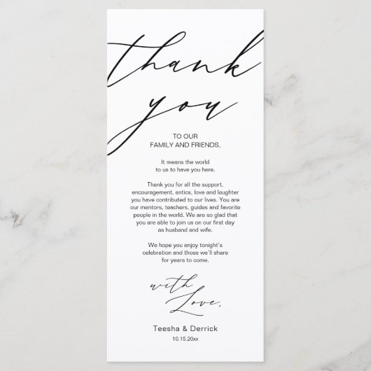 Minimale bruiloft Plaats instelling Hartelijk dank Programma (Voorkant)