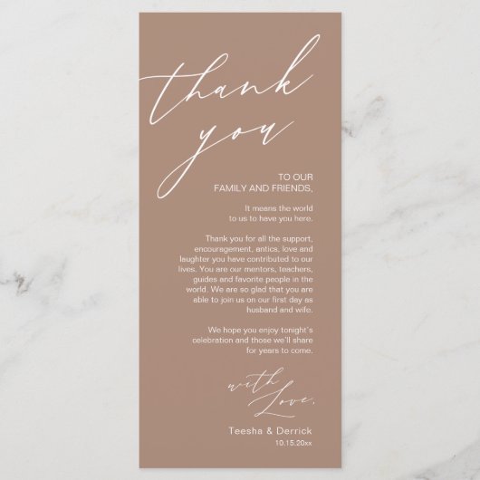 Minimale bruiloft Plaats instelling Hartelijk dank Programma (Voorkant)