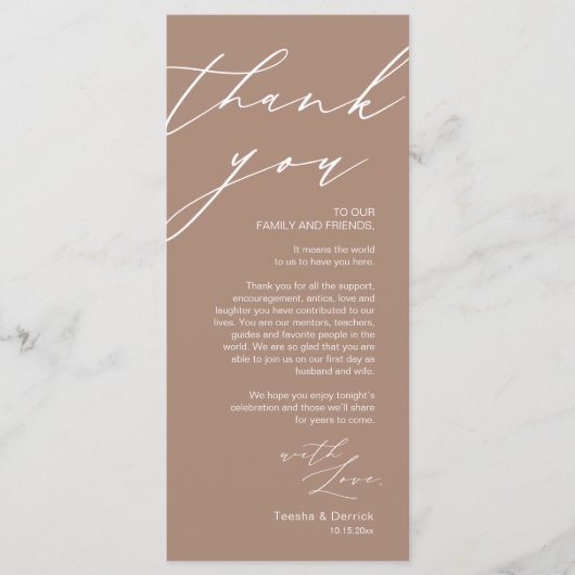 Minimale bruiloft Plaats instelling Hartelijk dank Programma (Voorkant)