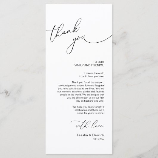 Minimale bruiloft Plaats instelling Hartelijk dank Programma (Voorkant)