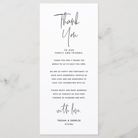 Minimale bruiloft Plaats instelling Hartelijk dank Programma (Voorkant)