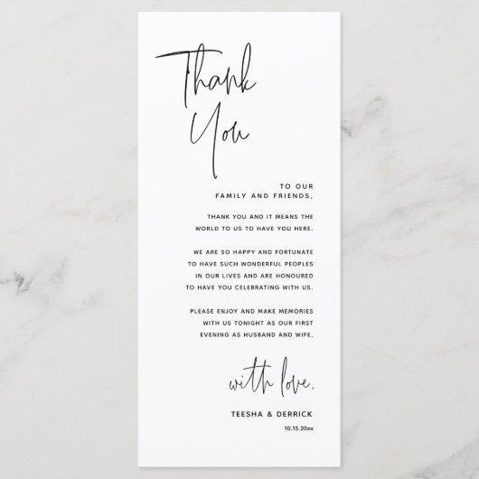 Minimale bruiloft Plaats instelling Hartelijk dank Programma (Voorkant)