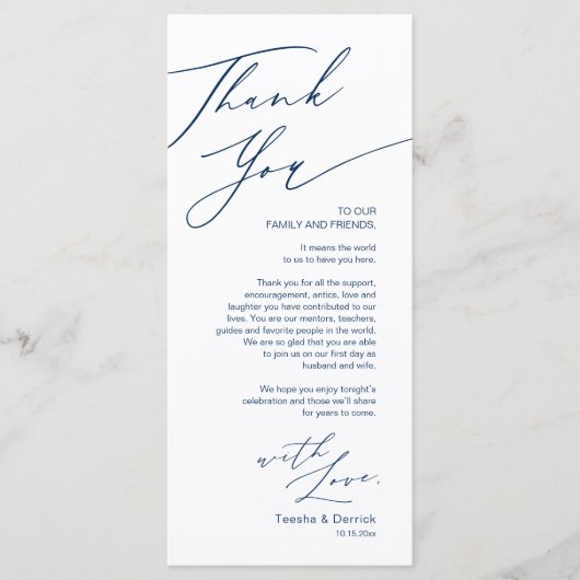 Minimale bruiloft Plaats instelling Hartelijk dank Programma (Voorkant)