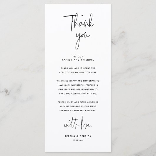 Minimale bruiloft Plaats instelling Hartelijk dank Programma (Voorkant)