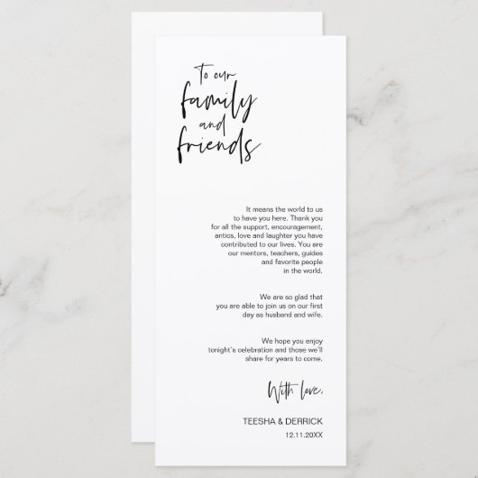 Minimale, bruiloft-plaatsinstelling Dank u wel kaa Programma (Voorkant / Achterkant)