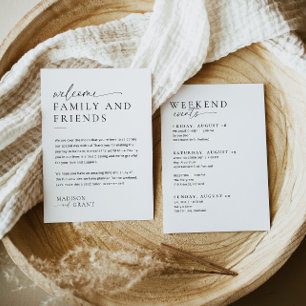 Minimale bruiloft welkomsttas letter tijdlijn Kaar Menu