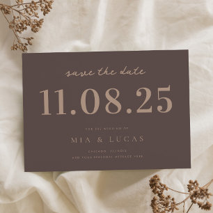 Minimale bruine chique bruiloft datum niet-foto save the date