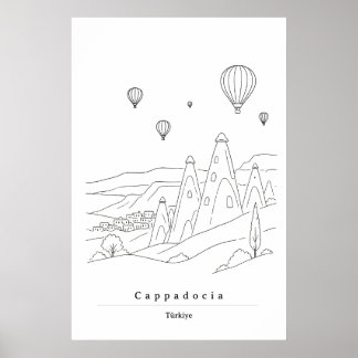 Minimale Cappadocia Turkije Lijnkunst Afdruk | Hee Poster