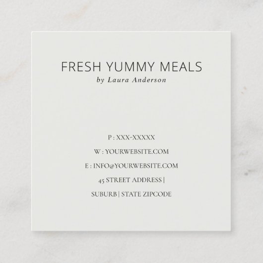 Minimale catering van Rustic Black Kraft Cook Chef Vierkante Visitekaartje (Achterkant)