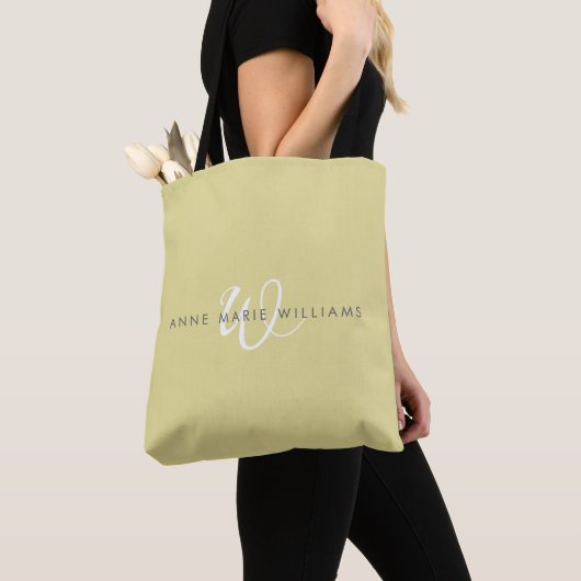 Minimale Chartreuse Witte Script Monogram Draagtas (Dichtbij)