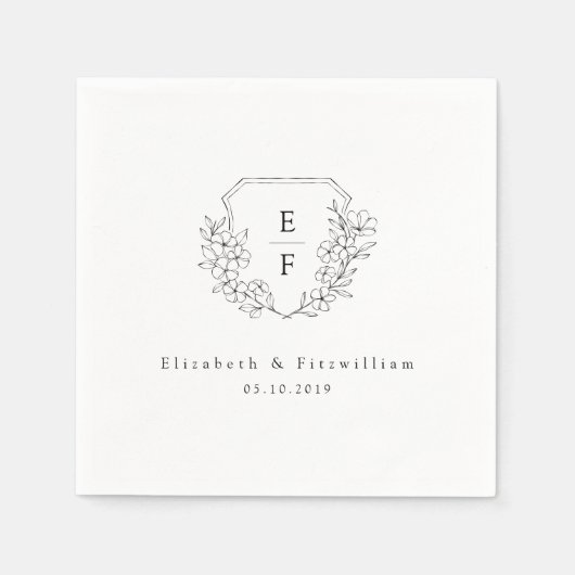 Minimale Cherry Blossom Monogram Crest Wedding Servet (Voorkant)