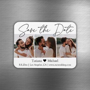 minimale chic 3 foto collage save the date magneet