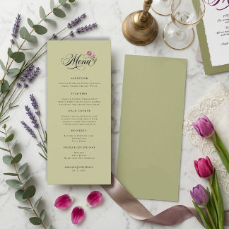 Minimale Chic Bloemige Saliegroene Huwelijk Menu