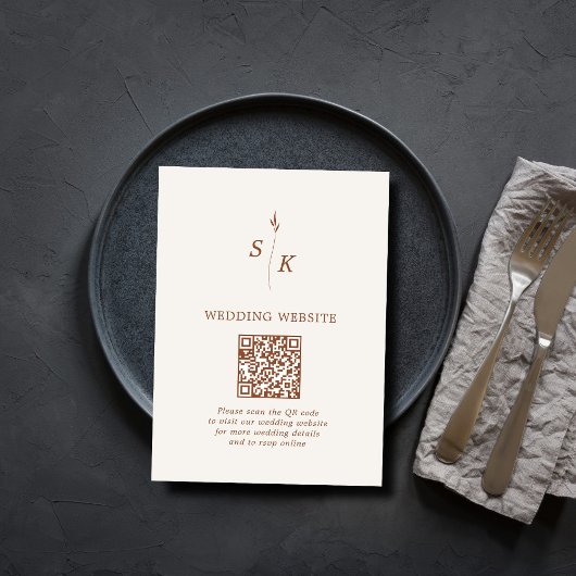 Minimale Chic Leaf Monogram Bruiloft Website QR Co Informatiekaartje