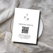 Minimale Chic Leaf Monogram Bruiloft Website QR Co Informatiekaartje