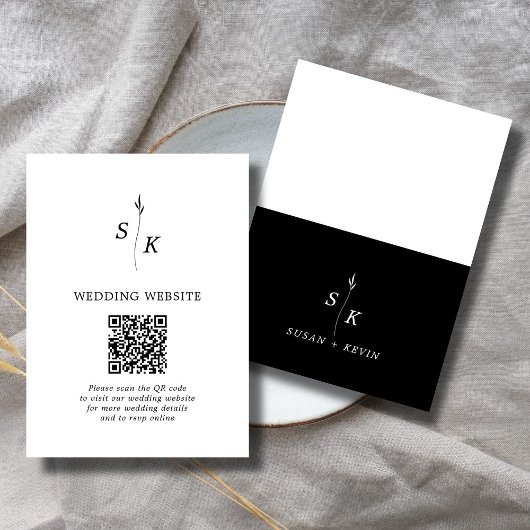 Minimale Chic Leaf Monogram Bruiloft Website QR Co Informatiekaartje