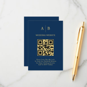 Minimale Chic Navy Blauw en Goud QR Code Huwelijk Informatiekaartje
