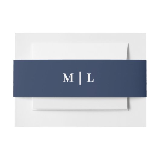 Minimale Chic Navy Blauw & Wit Monogram Huwelijk Uitnodigingen Wikkel (Voorkant Voorbeeld)