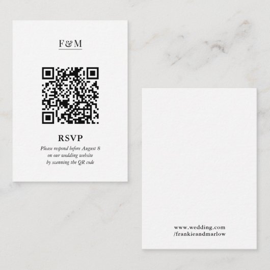 Minimale Chic QR Code voor bruiloft RSVP Informatiekaartje (Voorkant / Achterkant)