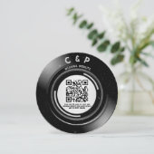 Minimale Chic Retro Vinyl Record Wedding QR-code Feestdagenkaart (Staand voorkant)