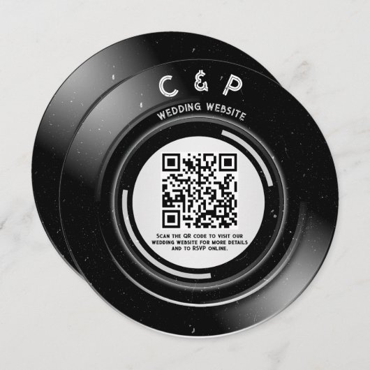 Minimale Chic Retro Vinyl Record Wedding QR-code Feestdagenkaart (Voorkant / Achterkant)