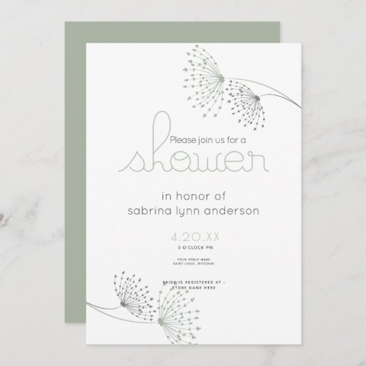 Minimale Chic Sage Green en Charcoal Flowers Kaart (Voorkant / Achterkant)