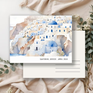 Minimale Chic Santorini Griekenland Aquarel Reis Briefkaart