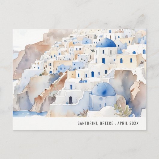 Minimale Chic Santorini Griekenland Aquarel Reis Briefkaart (Voorkant)