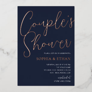 Minimale Chic Script Navy Blue Couples Shower Folie Uitnodiging