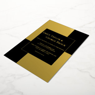 Minimale chic Simple Modern Wedding Black en Gold Folie Uitnodiging