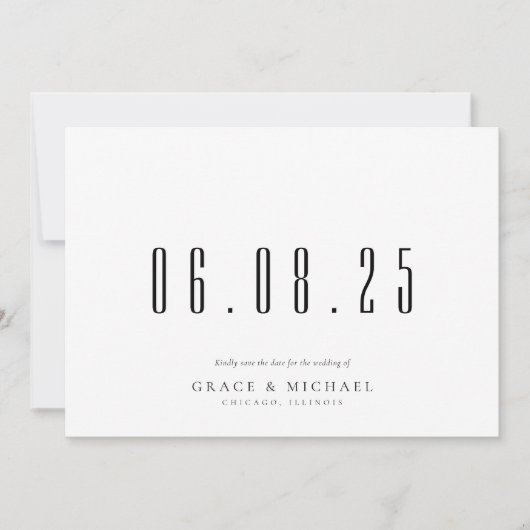 Minimale chique bruiloft datum niet-foto opslaan v save the date (Voorkant)